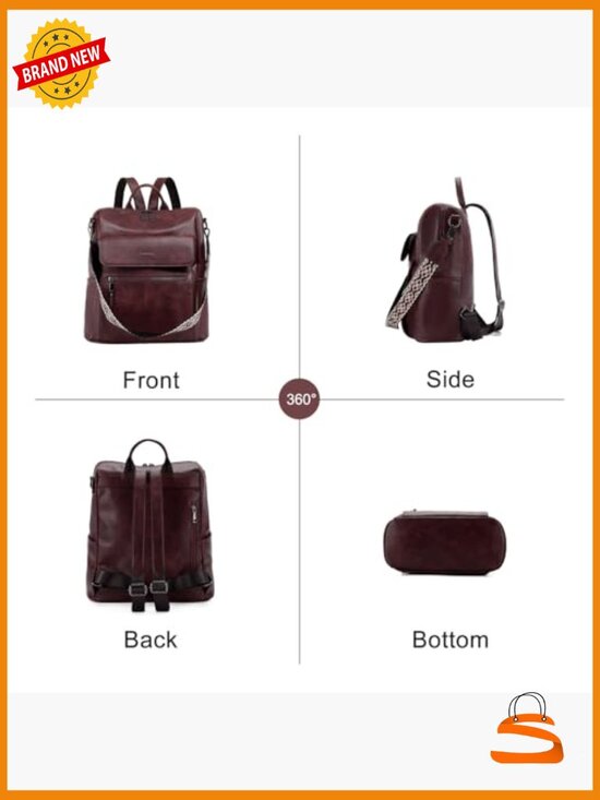 Large Vegan Leather Backpack Purse with Wallet Pouch Set Convertible Handbag main image 5